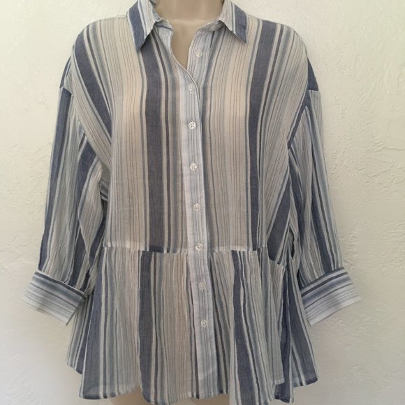 Finn & Grace Striped 3/4 Sleeve Top M NEW - Picture 3 of 7